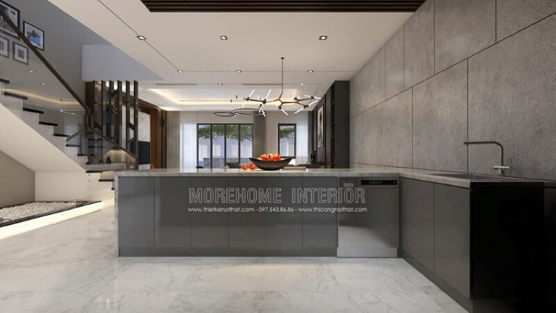 Xu hướng thiết kế nội thất bàn đảo bếp tách riêng với phòng bếp tuy mới lạ nhưng khá tiện nghi khoa học sẽ phù hợp với không ít không gian hiện đại như nhà phố biệt thự. Thiết kế phòng bếp, tủ bếp đẹp