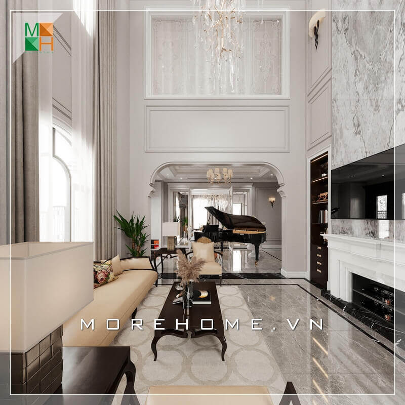 Mẫu thiết kế nội thất không gian phòng khách tân cổ điển sang trọng, cao cấp cho biệt thự, nhà phố, penthouse, chung cư cao cấp. Mẫu nội thất biệt thự đẹp