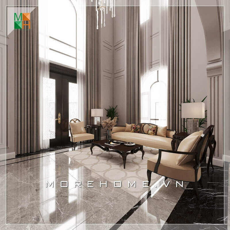 Mẫu thiết kế nội thất phòng khách mang phong cách tân cổ điển sang trọng cho biệt thự, nhà phố, chung cư cao cấp, căn hộ penthouse. Mẫu nội thất biệt thự đẹp