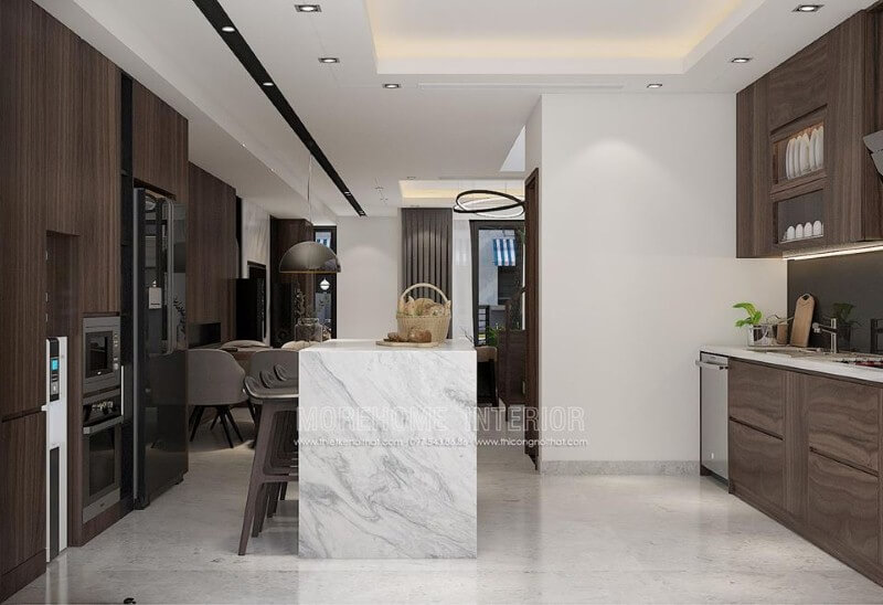 Sắp xếp phòng bếp đẹp ấn tượng từ phong cách hiện đại sang trọng. Thiết kế nội thất biệt thự