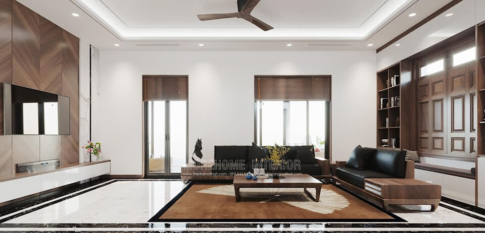 Thiết kế nội thất gỗ óc chó sang trọng với thiết kế kiến trúc Nhật Bản cho phòng khách hiện đại Thiết kế phòng khách nhà phố