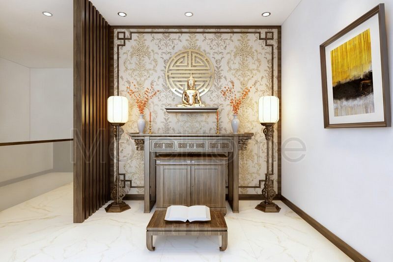 Mẫu tủ thờ phật hiện đại bằng gỗ tự nhiên được thiết kế để phù hợp với nhà phốbiệt thự.